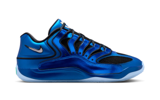 Kevin Durant's Nike KD 18 "International Blue" reminiscent of the "Royal Blue" Air Foamposite One.
