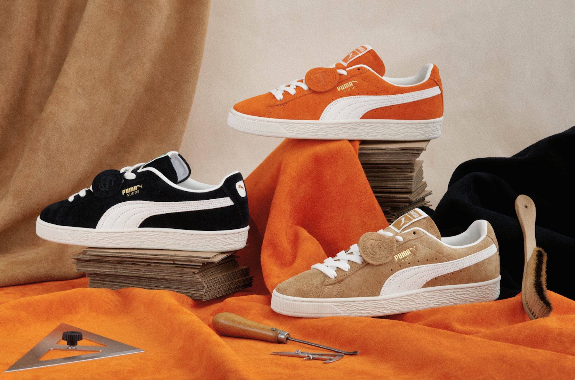 Three PUMA Suede pairs made with premium suede by Charles F. Stead.