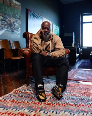 Compound x Clarks Wallabee "MUD CLOTH" Collaboration worn by Set Free Richardson. Photo via Clarks Originals.