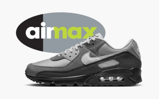 Nike Air Max 90 in a "Black/Neon Yellow/Anthracite/Light Charcoal/Pearl Grey/White" color scheme inspired by the original Air Max 95.