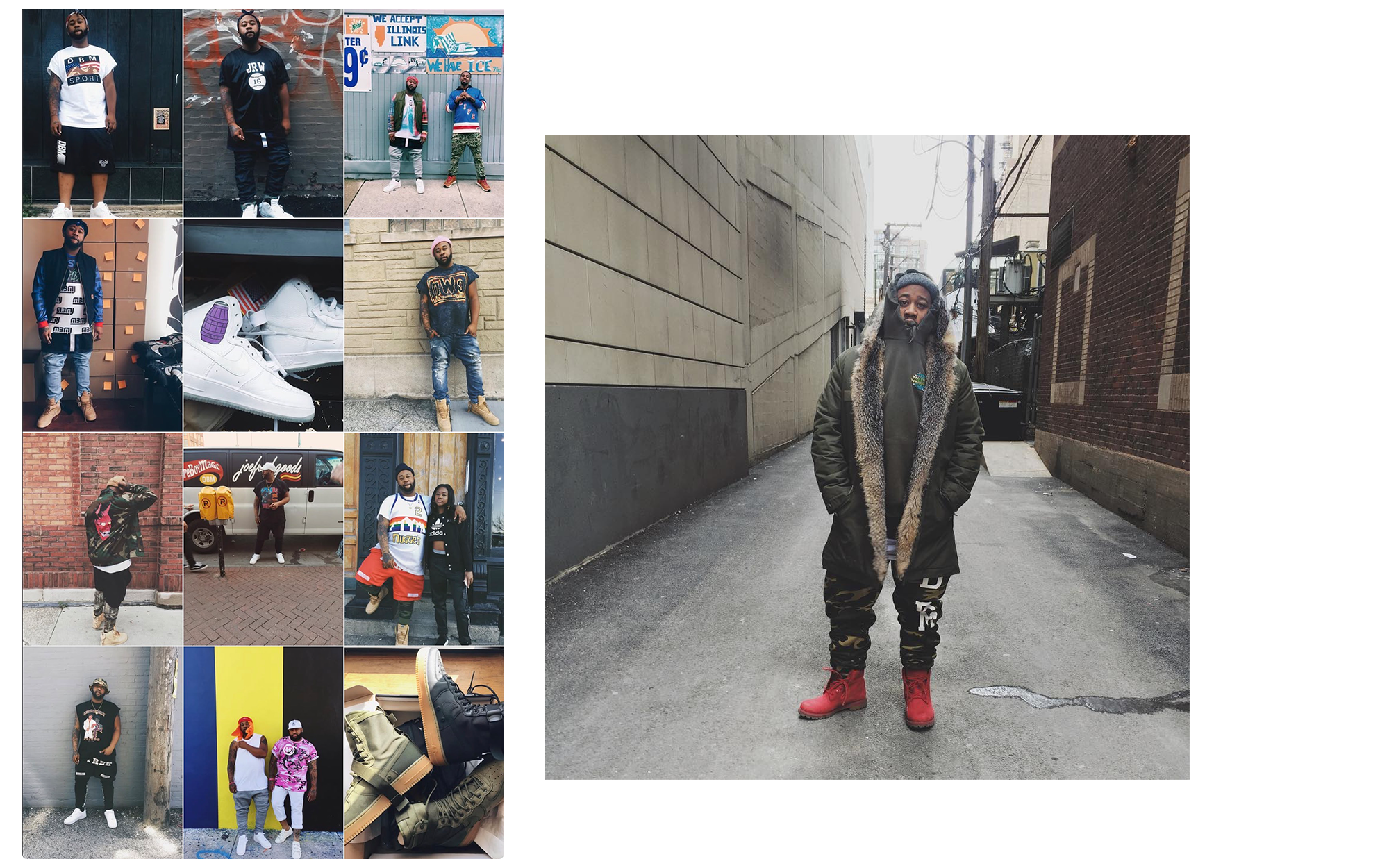Joe Freshgoods wearing Nike Air Force 1 & Timberland® Boots Over the Years. Photos via Joe Freshgoods on Instagram.