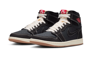 Air Jordan 1 High OG "Flight Club" retro in a black, cream, and red color scheme.