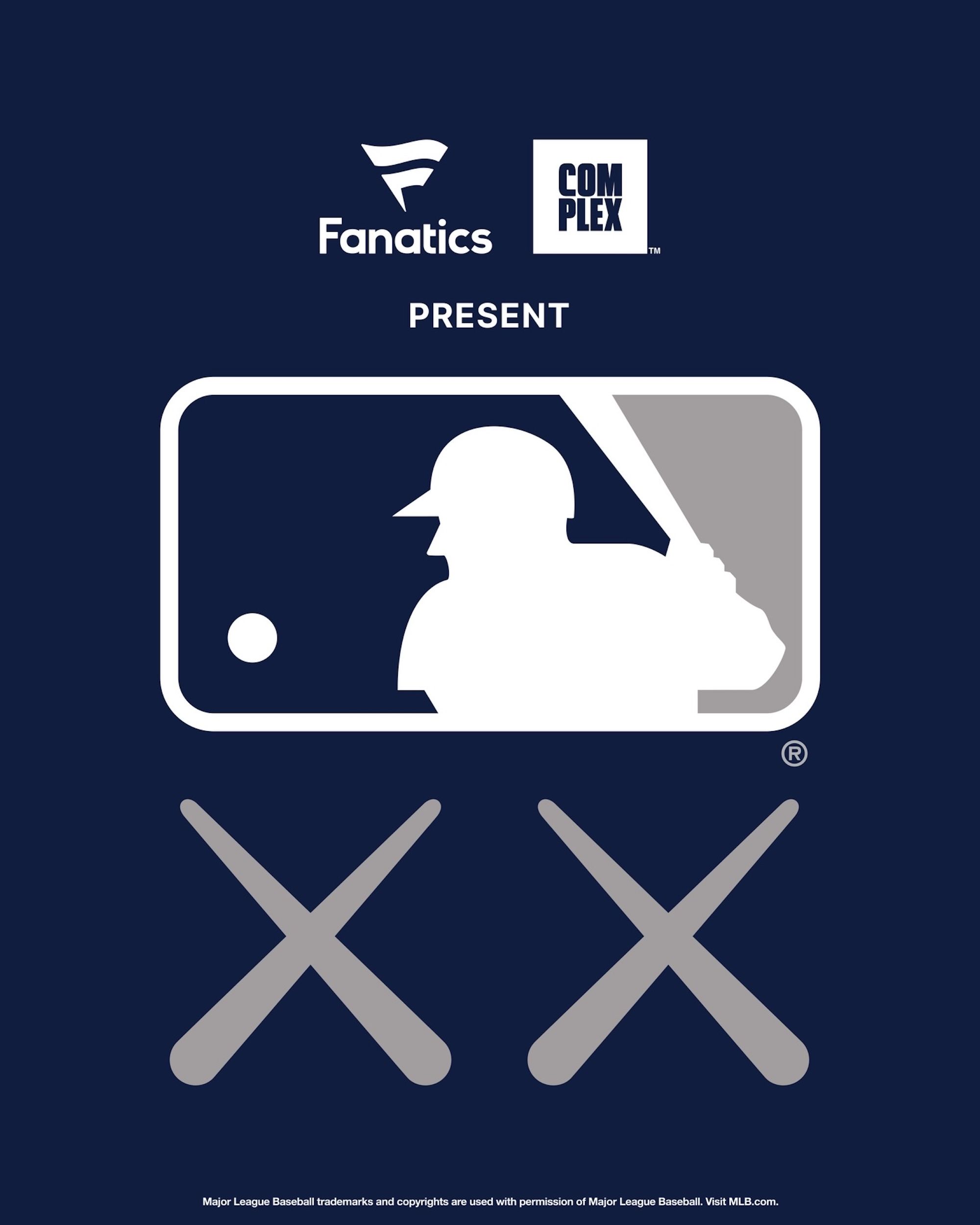 Teaser image for collaboration between MLB & Brian "KAWS" Donnelly, put together by Fanatics & Complex.
