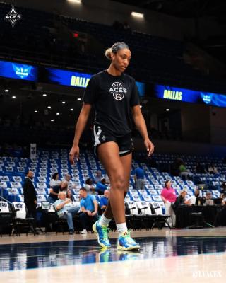 A'ja Wilson wearing Mulan-inspired Nike A'Two. Photo via Las Vegas Aces.