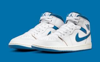 Available Now // Air nike wmns air jordan 1 mid barely orange “Industrial Blue"