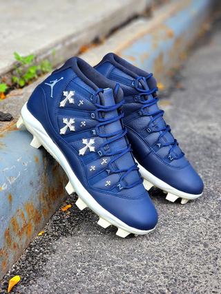 Jazz Chisholm Jr.'s Chrome Hearts-Inspired Air Jordan Custom Cleats. Photos via MLB.