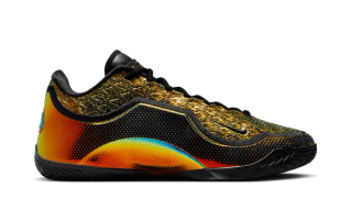 Gold Nike LeBron 23 "Uncharted" basketball sneaker honoring LeBron James' NBA Scording Record.