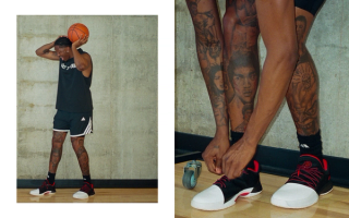JALEN "J DUB" WILLIAMS WEARING ADIDAS HARDEN VOL. 1 "PIONEER" RETRO. PHOTO VIA ADIDAS.