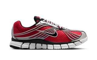 Women's Nike Zoom Skylon 11 in a "Red/Black/Grey" color scheme.