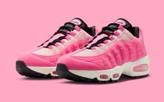 Nike Air Max 95 Big Bubble sneaker in a pink, sail, and black color scheme.