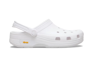 Crocs EXP Classic Clog in a "White" color scheme, featuring a Vibram XS TREK EVO outsole.