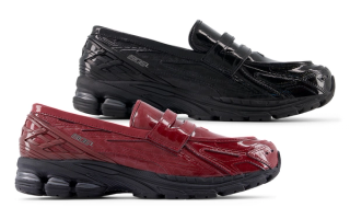 New Balance's 1906L sneaker loafer in red and black faux croc skin makeovers.