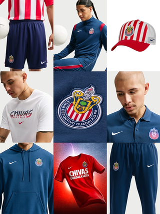 Eight different fan gear & training items by Nike for Chivas de Guadalajara (Club Deportivo Guadalajara) from Mexico's Liga MX league in time for the 2026 Apertura tournament.