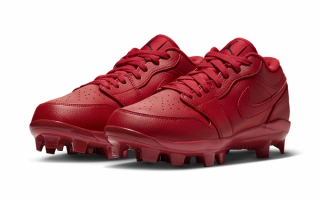 Men's Air Jordan 1 Low MCS "University Red" Baseball Cleats (SKU: CJ8524-603). Photo via Nike.