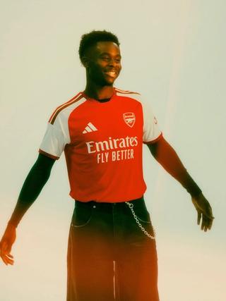 Bukayo Saka for Arsenal 26/27 Home kit. Photo by @lowernorthbank on Instagram.
