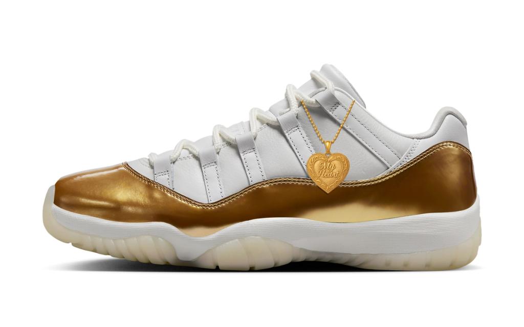 Air Jordan 11 Low Mother's Day edition showcasing patent leather and carbon fiber construction