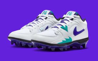 Jordan Stadium 90 Low TD football cleats in a "Grape" color scheme inspired by the Air Jordan 5.
