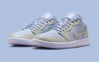Women's Air Jordan 1 Low retro in a "Ghost/Sail/Pure Platinum" color scheme.