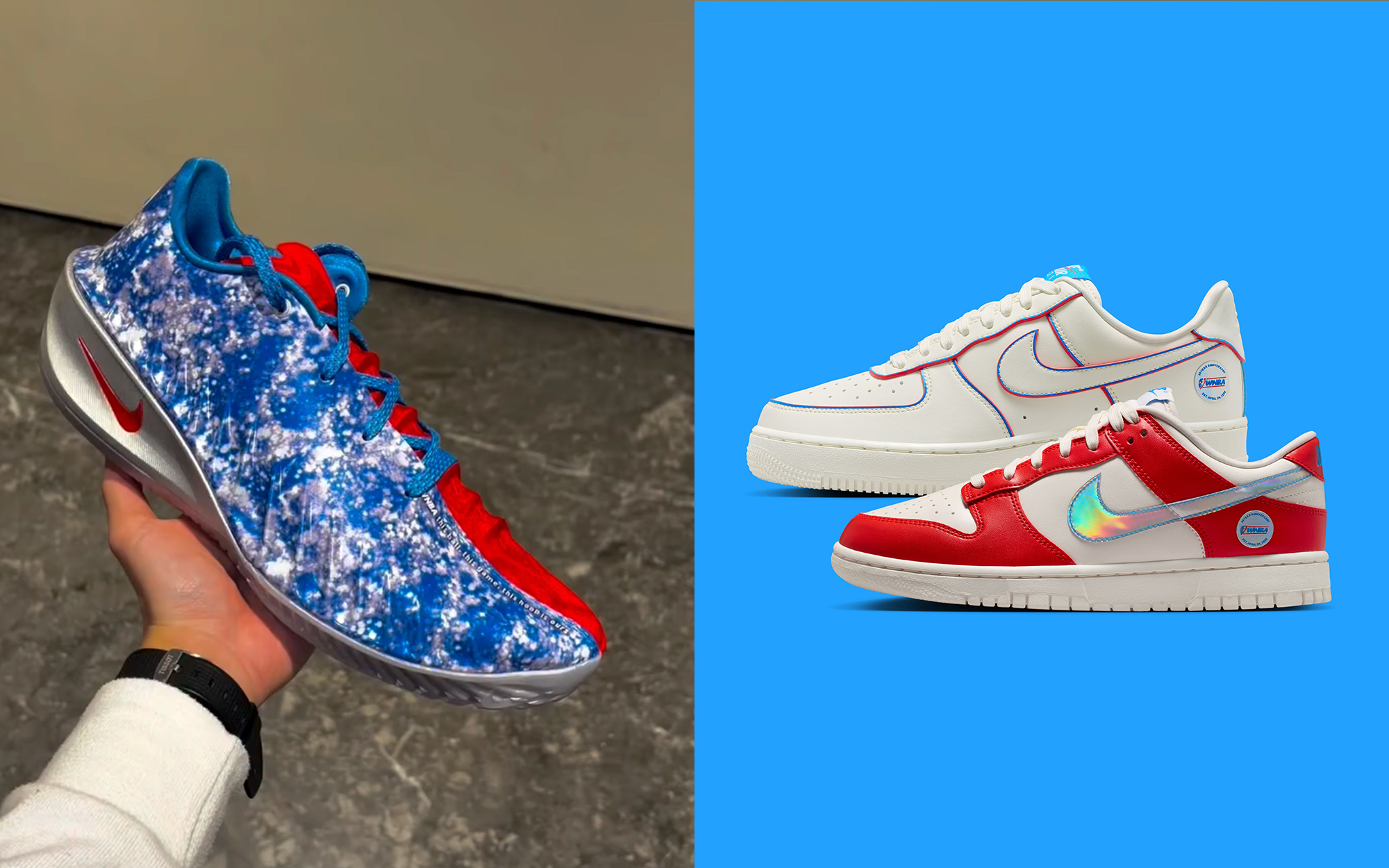 Nike G.T. Cut 4, Dunk Low, and Air Force 1 Low celebrating the WNBA's 30th anniversary.