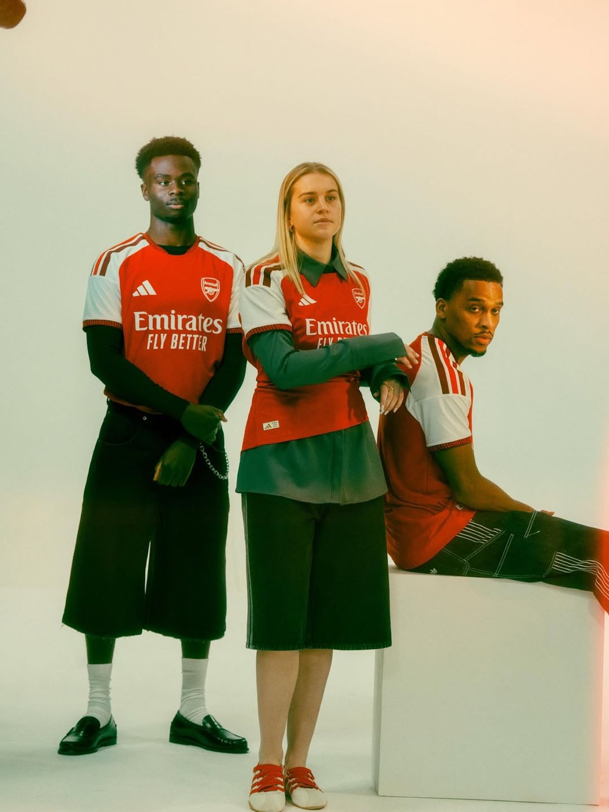 Bukayo Saka, Alessia Russo & Jurriën Timber for Arsenal 26/27 Home kit . Photo by @lowernorthbank on Instagram.