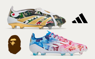 A BATHING APE® (BAPE®)'s Adidas Football collaboration, featuring the Predator Elite and F50 Elite boots.