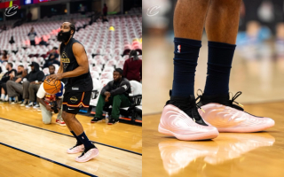 James Harden wearing "Pink Lemonade" adidas Harden Vol. 10 sneaker in Game 3 of the 2026 NBA Western Conference Semi-Finals. 