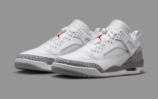 Jordan Spizike Low in a "White/Varsity Red/Cool Grey/Wolf Grey" color scheme.