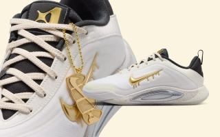 A'ja Wilson's Nike A'One basketball shoe in a white, gold, and black color scheme inspired by her custom grill.