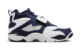 Nike Air Diamond Turf "Cowboys" in a "White/Metallic Silver/College Navy" color scheme.