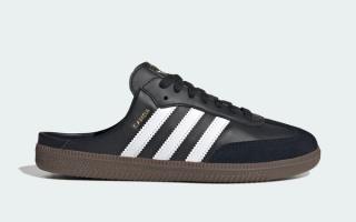 Women's adidas Samba Mule in a "Core Black/Cloud White/Gum" color scheme.