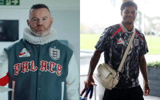 Marcus Rashford & Wayne Rooeny wearing apparel from the Palace x Nike x English Football Association pre-match fanwear collection for the 2026 World Cup™.