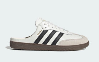 Women's adidas Samba Mule in a "Cloud White/Core Black/Gum 5" color scheme.