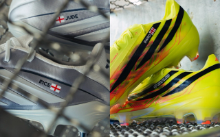 Personalized adidas Football boots for Declan Rice & Khvicha Kvaratskhelia. Photos via adidas.