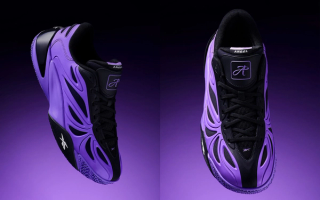 Reebok Angel Reese 1 "Charm City" basketball shoe (purple-and-black) inspired by the City of Baltimore.