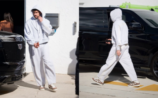 Bad Bunny wearing unreleased Adidas BadBo 1.0 "Earth Strata" in Miami (October 2025).