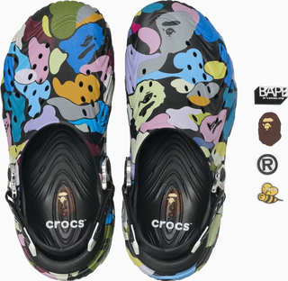 BAPE®︎ x Crocs Echo 2 Clog "Black/Multi-Color" & Jibbitz™ Charms (SKU: 212493-001). Photo via Crocs.