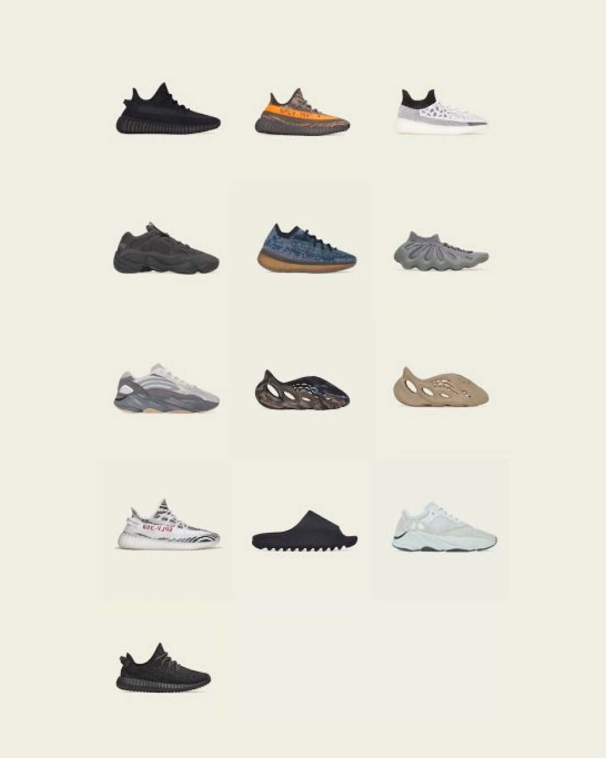 Different types of hot sale yeezy shoes