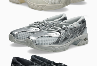 Three pairs of the ASICS GEL-DS TRAINER® SP ballet flat-inspired sneaker in "Cream/Vanilla," "Glacier Grey/Pure Silver" & "Black/Gunmetal" color schemes.