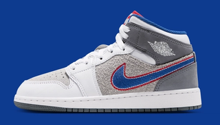 Big Kids's Space Jam x Air Jordan 1 Mid "Hare" (SKU: IZ4720-001). Photo via Nike.