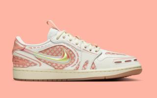 Medial angle of the Air Jordan 1 Low MM V3 in a "Sail/Washed Coral" color scheme.