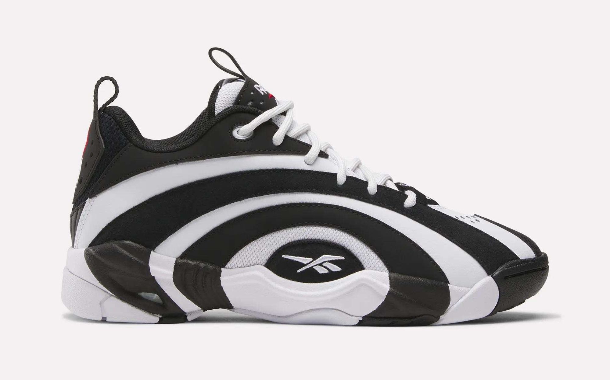 Reebok Shaqnosis Low in a "Black/White" color scheme.