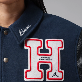 Howard University x Jordan Flight Men's Varsity Jacket "College Navy" (SKU: IU5510-419). Photo via Nike.