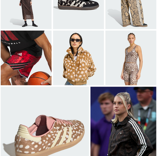 Nine different animal print-covered adidas apparel, footwear & accessories for Fall/Winter 2026—including deer print & snakeskin patterns.