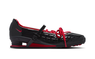 LABELHOOD x Nike Shox Z Calistra in a "Black/Red" color scheme.