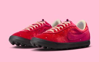 Nike Astrograbber in a "Gym Red" velvet makeover, complete with silver decorations all throughout the upper.