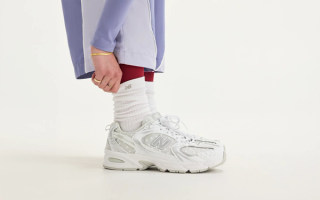 On-Foot: Women's New Balance 530 "Polka Dots" (White/Silver Metallic). Photo via New Balance.