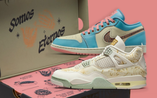 Air Jordan 4 and Air Jordan 1 Low "Somos Eternos" retros inspired by Día de Muertos (Day of the Dead).