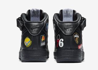 Supreme NBA Nike Air Force 1 Mid Black AQ8017 001 Release Date Heel