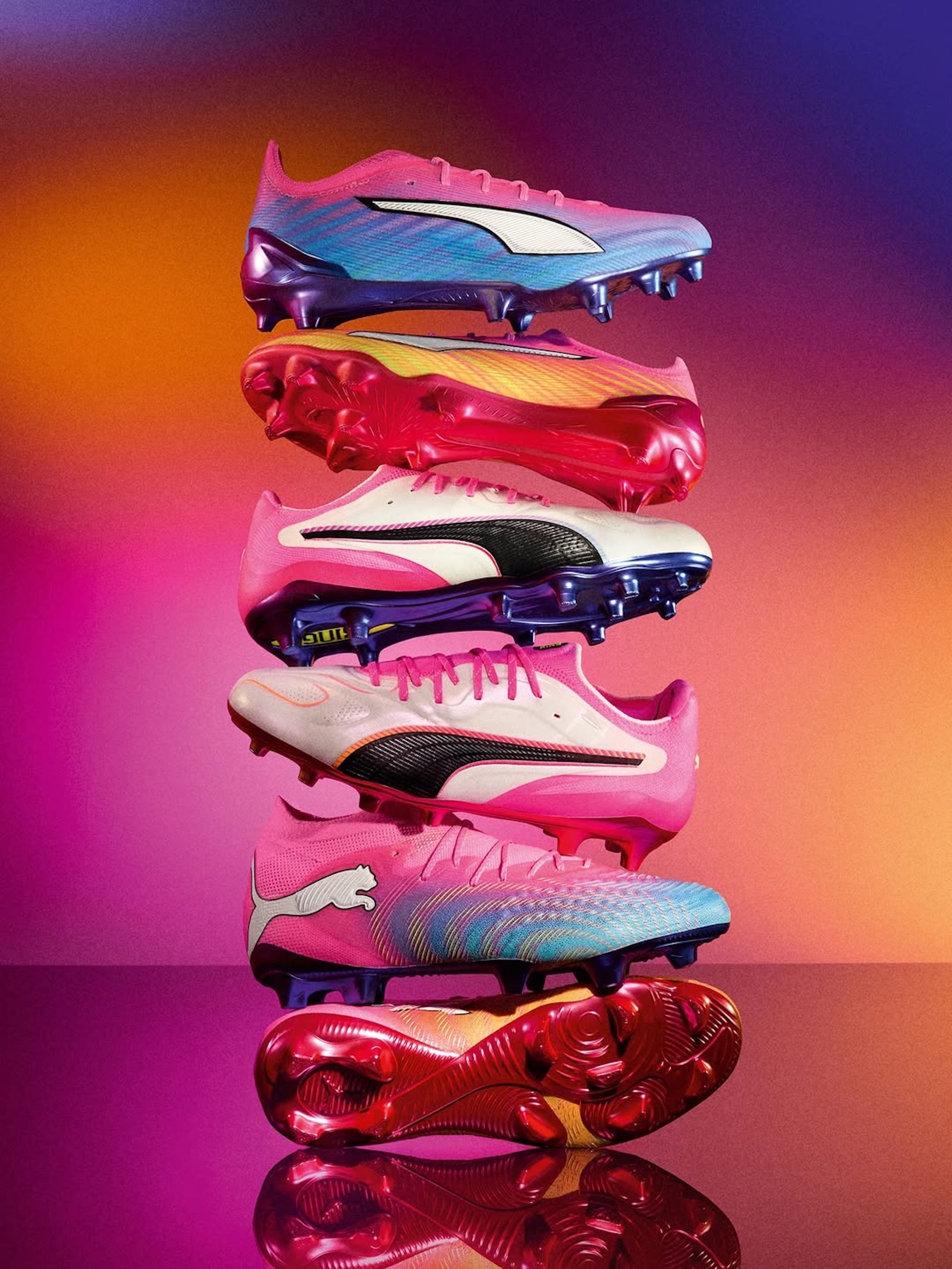 Three different sets of boots from the PUMA "Showtime" Football Boots Collection, which is ready for the 2026 World Cup™.