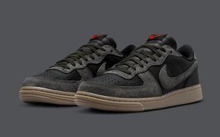 The Nike Terminator Low Surfaces in a Smokey "Black" and "Medium Ash" Color Scheme